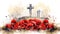 Solemn Watercolor Remembrance Day with Poppies and Tombstones AI Generated