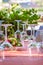 Solemnly laid table with wine glasses