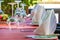 Solemnly laid table with wine glasses