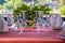 Solemnly laid table with wine glasses