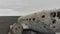 Solheimasandur Plane Wreck, Iceland. Aerial overhead view of airplane wreckage on the beach