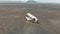 Solheimasandur Plane Wreck, Iceland. Aerial overhead view of airplane wreckage on the beach