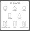 Solid 3d shapes: cylinder, cube, prism, sphere, pyramid, hexagonal prism, cone. Isolated vector solid geometric shapes.