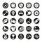 Solid black circular sports icons vector set.