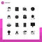 Solid Glyph Pack of 16 Universal Symbols of chair, desk, folder, planet, flag
