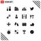 Solid Glyph Pack of 16 Universal Symbols of cogwheel, twitter, headoffice, social, ramadan