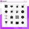 Solid Glyph Pack of 16 Universal Symbols of help, magician, point, magical, magic