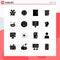 Solid Glyph Pack of 16 Universal Symbols of like, study, buildings, bookmark, home door