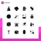 Solid Glyph Pack of 16 Universal Symbols of medical, power, online, multimedia, cleaning