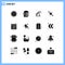 Solid Glyph Pack of 16 Universal Symbols of search, find, upstairs, timer, watch