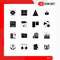 Solid Glyph Pack of 16 Universal Symbols of shine, light, navigation, dark, wigwam