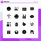 Solid Glyph Pack of 16 Universal Symbols of wifi, cafe, painting, webpage, seo