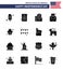 Solid Glyph Pack of 16 USA Independence Day Symbols of celebration; party; american; cake; invitation