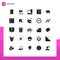 Solid Glyph Pack of 25 Universal Symbols of africa, mother, devices, mainboard, computer