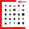 Solid Glyph Pack of 25 Universal Symbols of daubbell, training, device, reporter, journalist