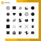 Solid Glyph Pack of 25 Universal Symbols of round, image, on, down, decrease