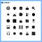 Solid Glyph Pack of 25 Universal Symbols of thinking, idea, store, find, hotel