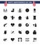 Solid Glyph Pack of 25 USA Independence Day Symbols of flower; dollar; gift; american; usa