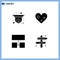 Solid Glyph Pack of 4 Universal Symbols of cam, sitemap, information, like, activities