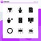 Solid Glyph Pack of 9 Universal Symbols of alert, playback, audio, human, avatar