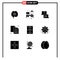 Solid Glyph Pack of 9 Universal Symbols of ball, document, job, data, content