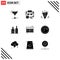 Solid Glyph Pack of 9 Universal Symbols of bottles, beverage, manufacturing, alcohol, tool