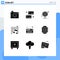 Solid Glyph Pack of 9 Universal Symbols of electronic, school, hosting, education, music