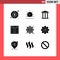 Solid Glyph Pack of 9 Universal Symbols of love, heart, bank, globe, interface