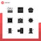 Solid Glyph Pack of 9 Universal Symbols of movie, cinema, music, camera, egg