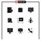 Solid Glyph Pack of 9 Universal Symbols of paper, newspaper, billboard, news, financial