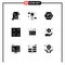 Solid Glyph Pack of 9 Universal Symbols of person, employee, emercoin, lift, elevator