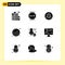 Solid Glyph Pack of 9 Universal Symbols of professional, mic, scale, check, management