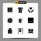 Solid Glyph Pack of 9 Universal Symbols of shutter, camera, calls, motivation, heart