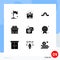 Solid Glyph Pack of 9 Universal Symbols of spa, beauty, insect, accommodation, shop