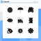 Solid Glyph Pack of 9 Universal Symbols of transport, delivery, car, hide, disable