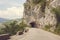 Solid Hard Rock Entrance Short Tunnel Gate To Road in the Highway In Montenegro