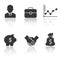 Solid icons for Briefcase,handshake,businessman,money bag,Piggy bank,business graph,shadow,vector illustrations