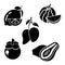 Solid icons for fruits,lemon,mangosteen,mango,papaya,watermelon,vector illustrations