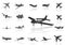 Solid icons set,transportation,Airplane and shadow,vector illustrations