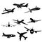 Solid icons set,transportation,Airplane,vector illustrations in black color