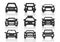 Solid icons set, transportation, Black Car front and shadow, vector illustrations