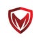 Solid power red shield letter m logo design