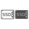 Solid state drive line and solid icon. Data memory storage, hard drive symbol, outline style pictogram on white