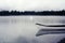 Solitary Alaskan Canoe in a Foggy Lake