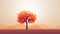 Solitary autumn tree with falling leaves on minimalistic nature background, lone orange yellow tree