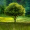 Solitary Beauty: A Majestic Green Tree in a Serene Clearing