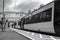 A solitary, disembarks from the London bound train at Sawbridgeworth in Hertfordshire.