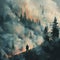 Solitary Firefighter in Wildfire AI Generative