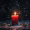 Solitary Glow: Red Candle Illuminates the Serenity of Falling Snow