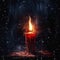 Solitary Glow: Red Candle Illuminates the Serenity of Falling Snow